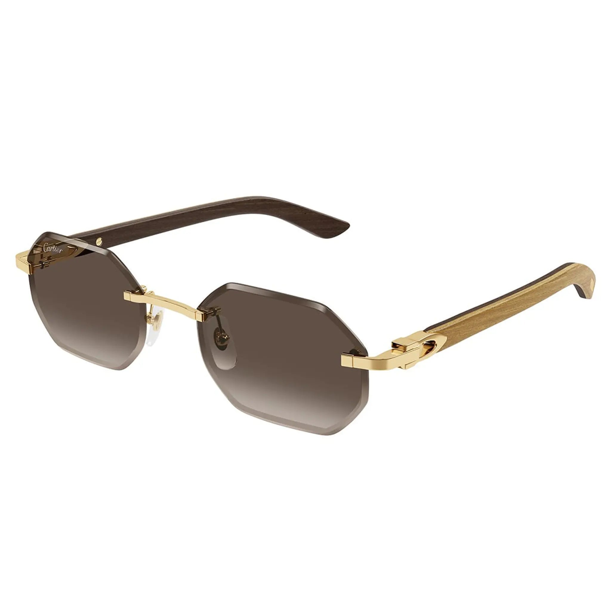 Front Side Cartier Eyewear CT0439S-006 Gold Brown Rimless Sunglasses